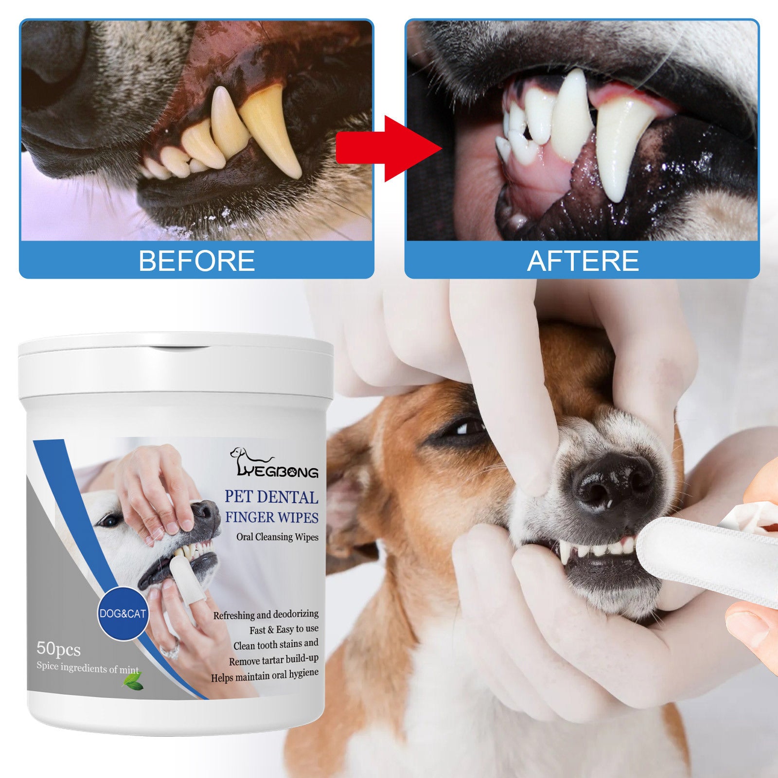 Simple Pet Dental Care with Finger Cleaning Wipes
